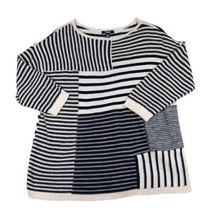 Chaps Sweater Womens Large Blue White Striped 3/4 Sleeve Nautical Knit Pullover